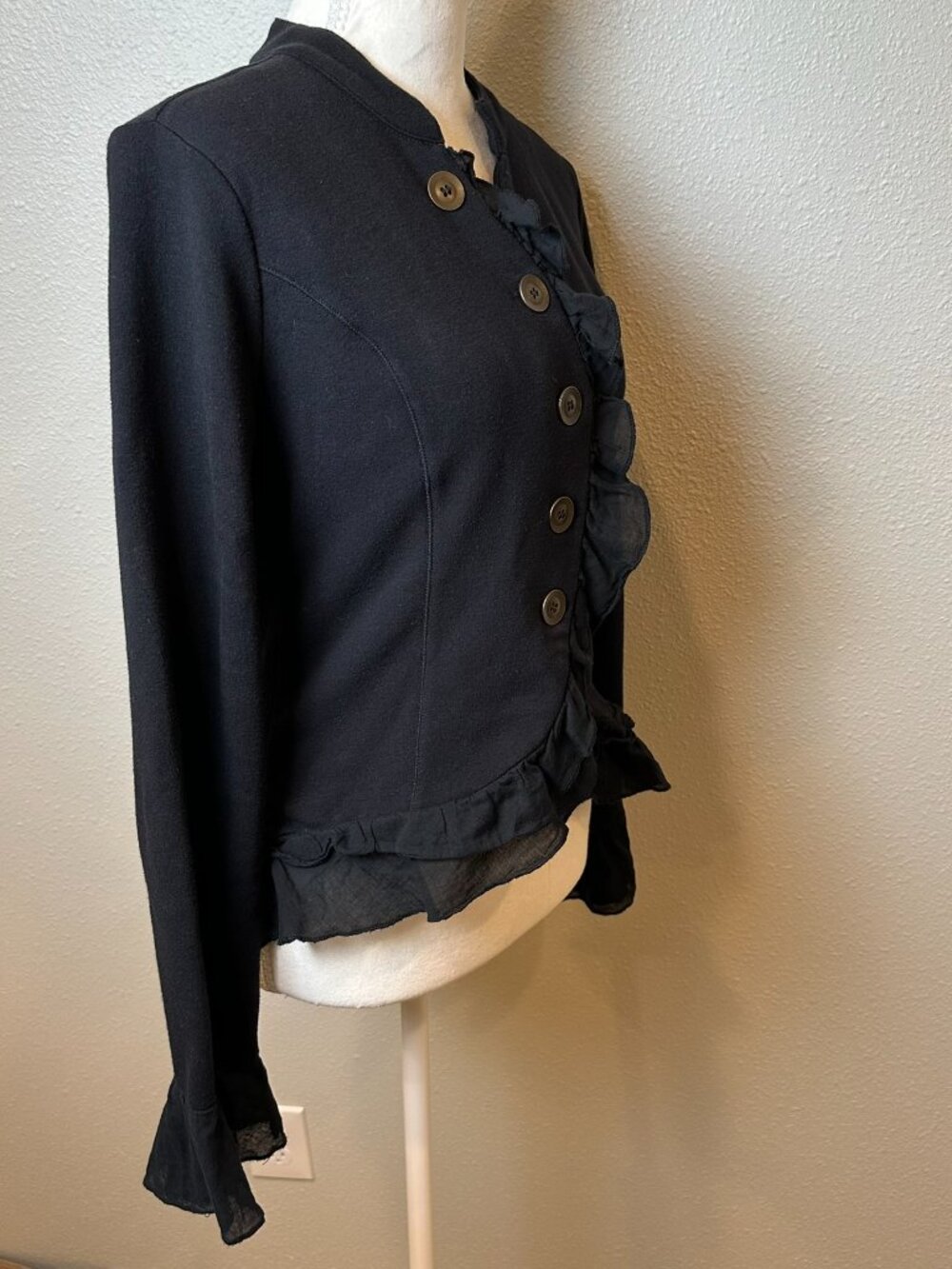 Vtg Ruffle Blazer Asymmetrical Jacket Steampunk Whimsigoth Dark Academia - Picture 4 of 9